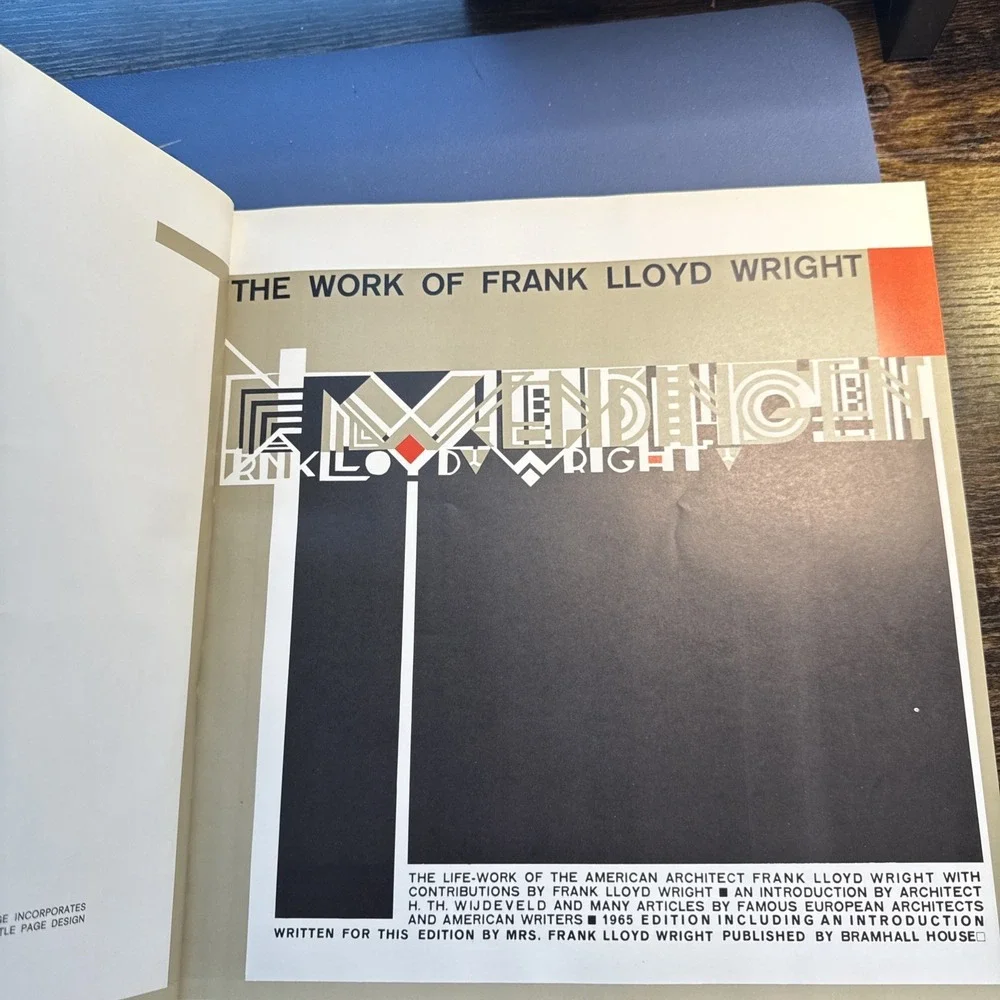 The Work of Frank Lloyd Wright Wendingen Ed 1965 Hardcover Architecture Book